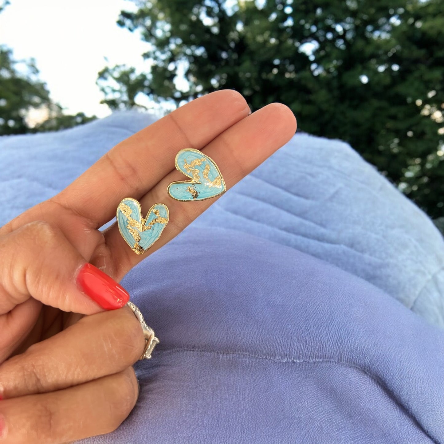 Mini aqua hearts with gold speckles