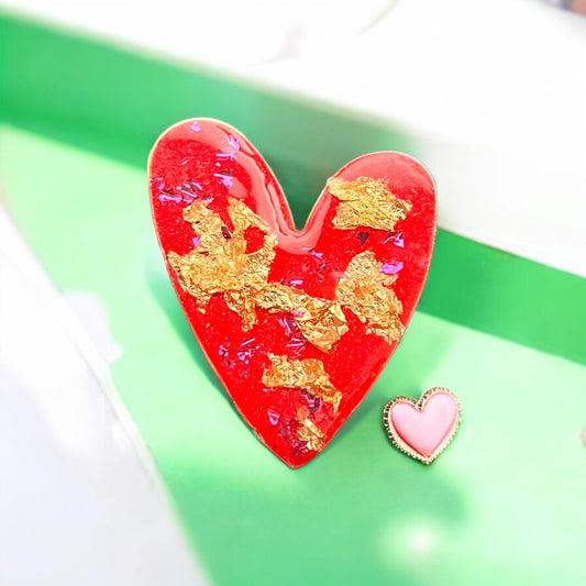 Red heart with gold and fuchsia
